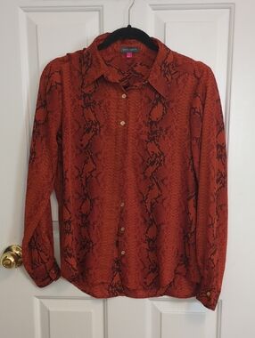 Vince Camuto Rust Snake-Print Button-Down Blouse